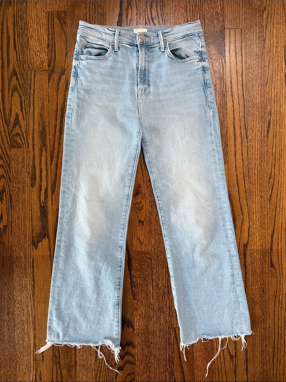 MOTHER Women’s 25 Light Blue Straight Leg Jeans with Frayed Hem